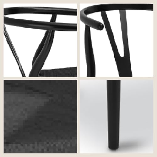 Image of Poly & Bark Weave Dining Chairs - Mid-Century Modern Wishbone Dining Chairs with Arms, Solid Wood Frame, Indoor Use - Pitch Black - Set of 2 - Ideal for Dining Room, Kitchen or Stylish Accent Setting
