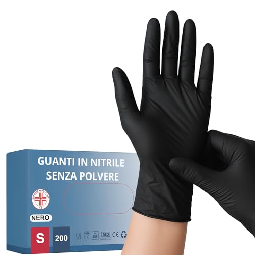 S&S-Medical Guanti in Nitrile Neri Senza Polvere monouso Resistenti Ipoallergenici Senza Lattice Dispositivo Medico | Uso Professionale Alimentare Medic Alimentare Tatuatori Chef | S M L XL