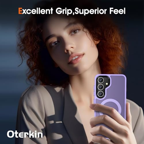 Image of Oterkin Magnetic for Samsung Galaxy S25 Case Matte [Compatible with MagSafe][Frosted Translucent][Military Grade Protection][Silky Touch Shockproof Slim] Anti-Scratch S25 Phone Case (Light Purple)