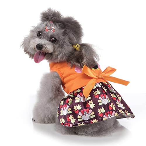XIAOYU Halloween Thanksgiving Christmas Pet Clothes Dog Turkey Dresses with Bowtie for Small Dogs Cats(M) - Image 3