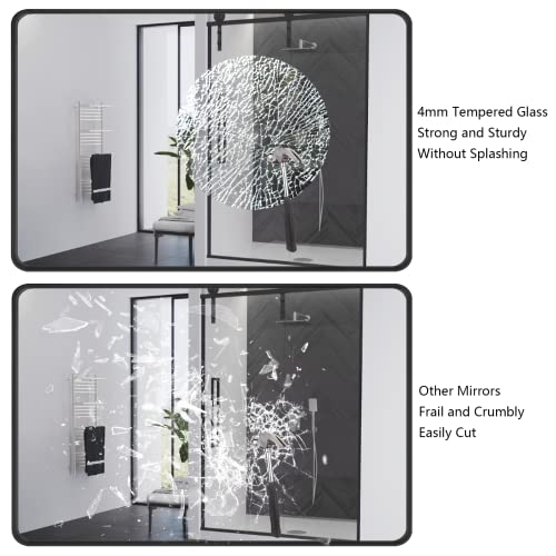 Charmor 60X36 Matte Black Bathroom Mirror, Modern Rectangle Metal Framed Mirrors For Wall, Rounded Corners, Shatter-Proof (Horizontal/Vertical) #TOP4