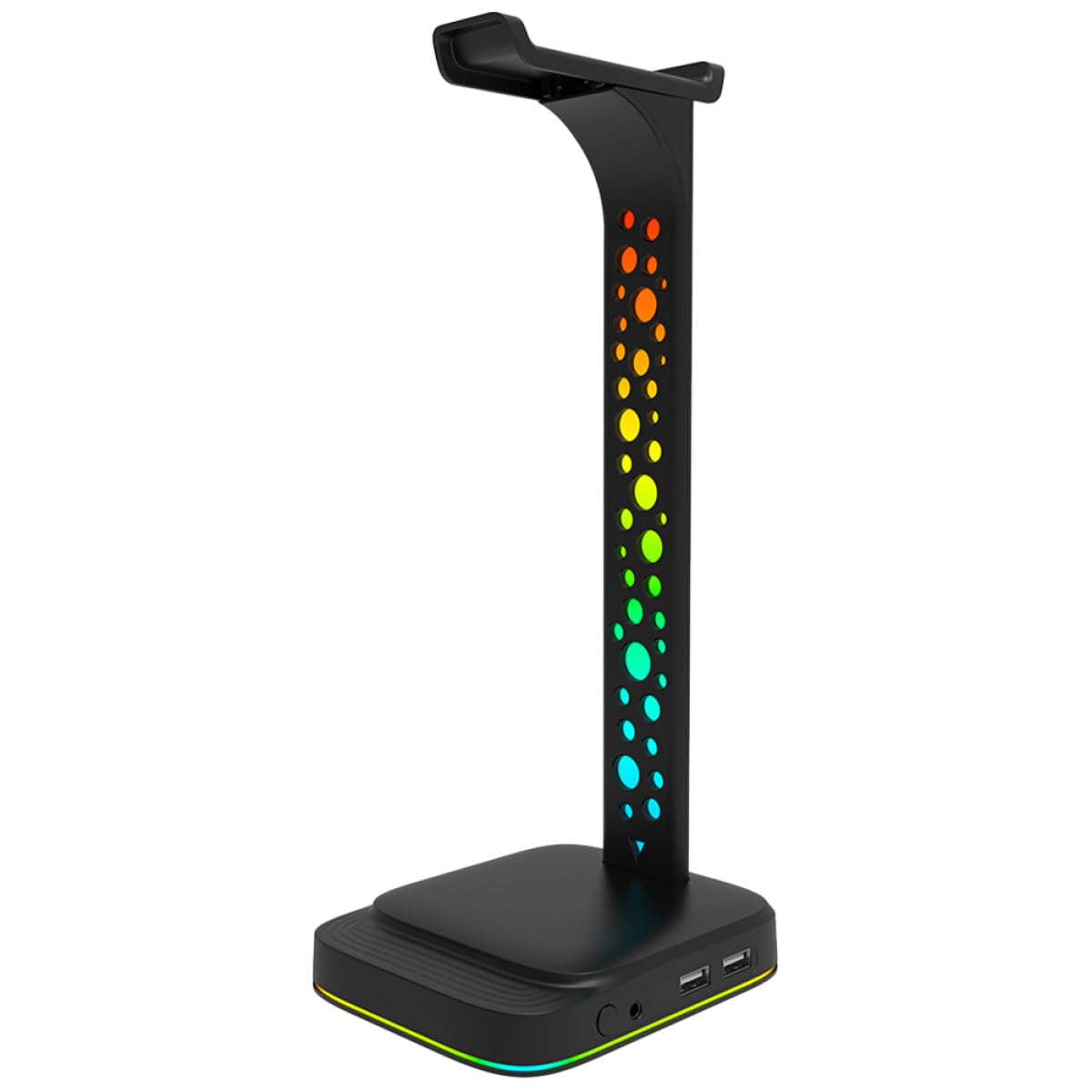 Kichvoe Soporte para Auriculares RGB Luz LED y Doble USB, Diseño en Abs Negro para Escritorio y PC Gaming, Accesorio Práctico para Gamers