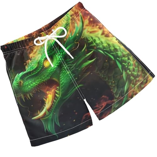 Pigsaly Boys Swim Trunks Green Fire Head of Dragon Boys Board Shorts Swimsuit Swimwear Summer Bathing Suit XS