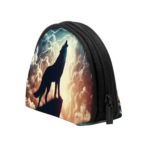 Portable Coin Purse Wolf-Howling-Thunderstorm Mini Zippered Money Pouch Card Holder4