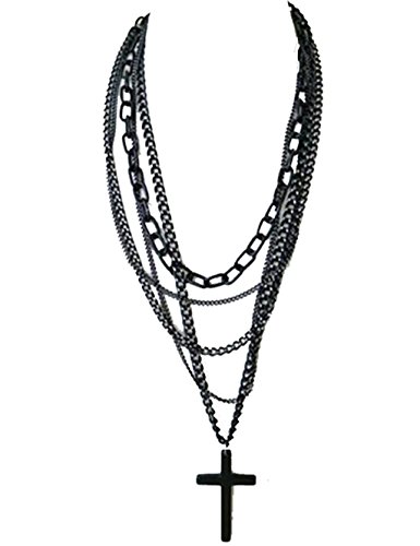 OVERMAL Fashion Retro Multi-layer Chains Pendant Black Cross Metal Long Necklace