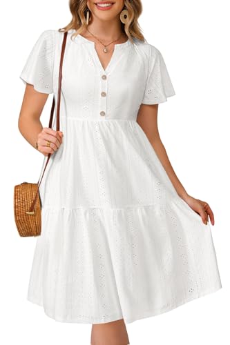 Image of Plus Size Summer Dress Casual Short Sleeve Button Midi Sun Dresses Women