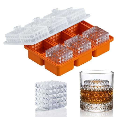 Image of Premium Large 3D Crystal Square Ice Cube Tray, Silicone Molds for Chilling Drinks, Chocolates, Juice, Jelly and Many More (Orange)