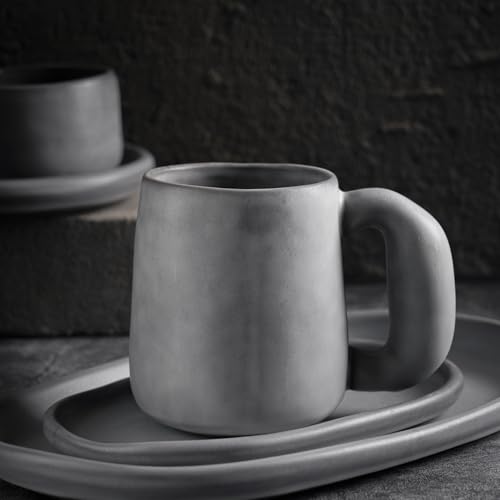 Juego de 2 mugs cerámicos grandes Uaral 20oz Gris oscuro miniatura 2