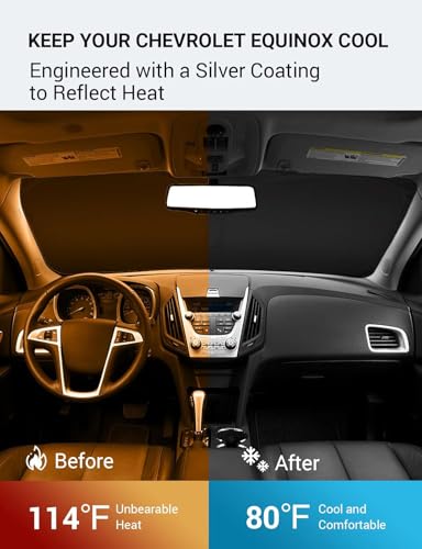Image of Proadsy 2026 Upgrade Windshield Sun Shade Custom Fit 2010-2017 Equinox Foldable Front Sunshade Protector Sun Visor Blocks UV Rays Keep Car Cooler
