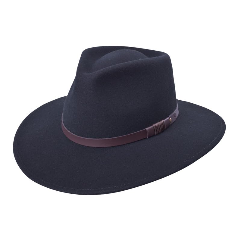 Bigalli Australian Wool Felt Outback Hat Fedora for Men Women - Comfortable Warm Crushable Waterproof Nubuck Leather Band