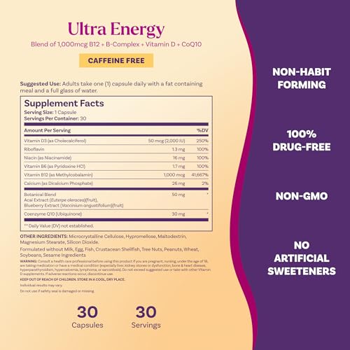 Natrol Ultra Energy 4-in-1, B12, B Complex, Vitamin D, CoQ10, 30 Capsules - image 4