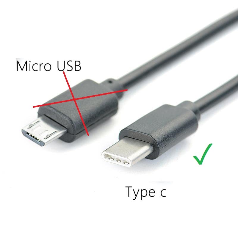 Comparison image showing Micro USB with a red cross and Type C with a green checkmark