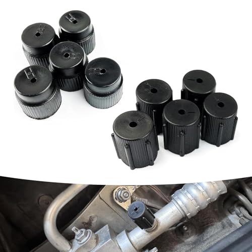 CouTunp 10PCS Air Conditioning Service AC System Charging Port Covers Car AC Service Valve Cap Kit R134a Cap 13mm Low Pressure Port Cap & 16mm High Pressure Port Caps Universal for Vehicle (Black)