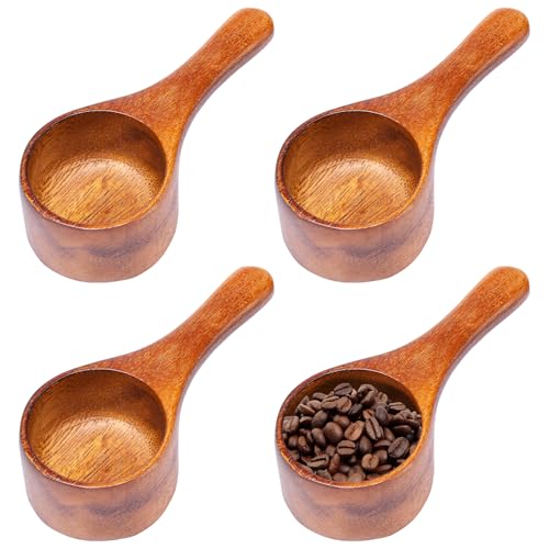 Lot de 4 cuillères doseuses en bois de noyer, 45 ml, cuillères à café réutilisables, petites cuillères à café portables pour grains de café, poudre de protéines, épices, thé et sels de bain (couleur