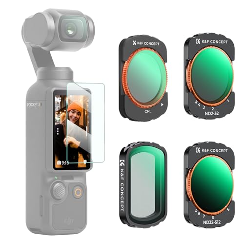 K&F Concept Magnetic Variable ND&CPL& Black Diffusion 1/4 Filter Set for DJI Osmo Pocket 3 Creator Combo Accessories - 4 Pack CPL Black Diffusion 1/4 ND2-32(1-5 Stop) ND32-512(5-9 Stop) Filters