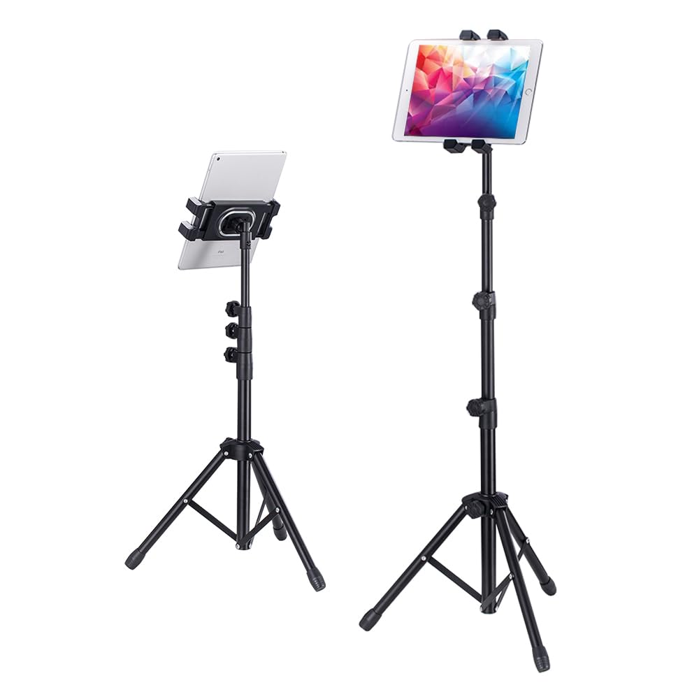 Techno mounts Adjustable Telescopic Tripod Tablet Stand – Universal Floor Holder for iPad, Galaxy Tab & Mobile Phones (6"–13")