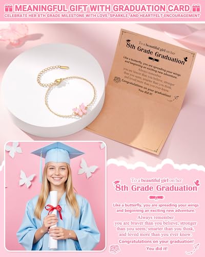 Image of Kindergarten /5th Grade /8th Grade Graduation Gifts, Adjustable Pink Butterfly Bracelet