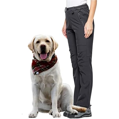 Waterproof Hiking Trousers Womens, Outdoor Snow Ski Fishing Walking Fleece Lined Insulated Soft Shell Winter Pants #5088F-Grey-L Cover