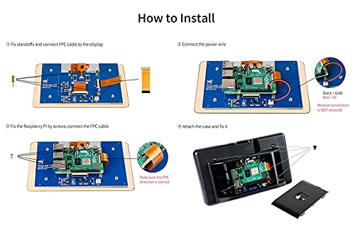 Image of Waveshare 7 Inch DSI LCD Screen with Case for Raspberry Pi 4B, 800x480 Capacitive Touch Screen Monitor Support Raspbian /Ubuntu /Kali /Win 10 IoT