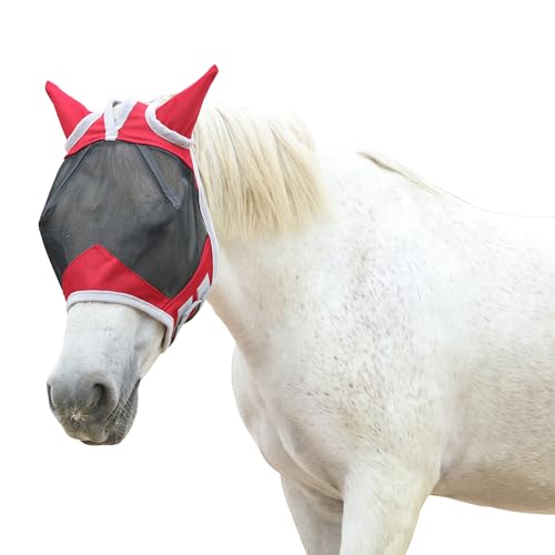 Gallopoff Máscara de mosca de cavalo com orelhas, máscara de mosca à prova de UV de malha fina para