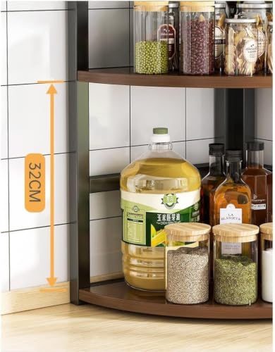 Image of Spice Rack Organizer for Kitchen Countertop, Metal Kitchen Storage Shelf with Wooden Shelves, Pantry Cabinet Organizer for Spice Jars, Oil Bottles, Seasonings, Condiments (Corner, 3-Tier)
