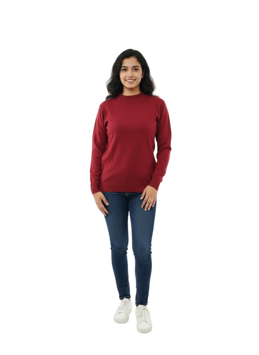 Classic Turtleneck Sweater, Burgundy, Long Sleeve, Ribbed Trim-image-1