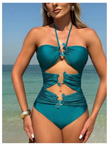 Milumia Women's Metal Cut Out Monokini Swimsuit Backless Halter One Piece Swimwear4