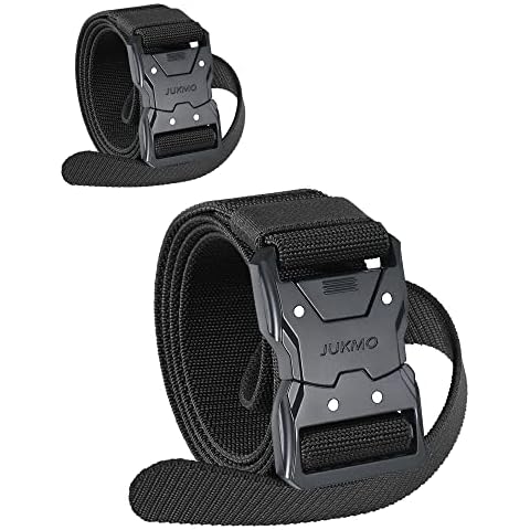 JUKMO Quick Release Tactical Belt, 2 Pack Military Work 1.5" Nylon Web Hiking Belt with Heavy Duty Seatbelt Buckle, Black+black, 36/42W x 49L Cover