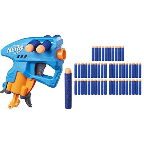 Image of Nerf N-Strike Nano Fire, Blue with 50 Extra Elite Darts Pack, Ages 8 and Up
