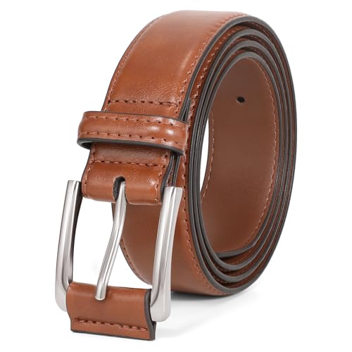 JasGood Ledergürtel Herren Gürtel Herren aus Kunstleder für Männer Anzug Business Jeansgürtel 33mm Breit Herrengürtel mit Dornschließe,Braun,110cm