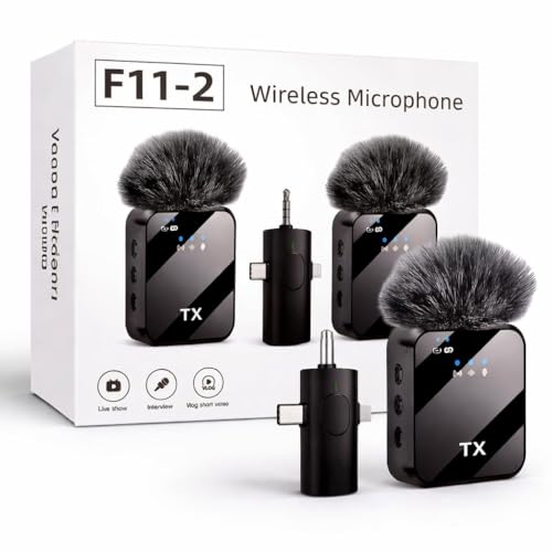Image of Wireless Lavalier Microphone with Noise Reduction, Dual Clip Mic with Furry Windshield, Type-C & 3.5mm Receiver, Portable Wireless Mic for YouTube, Vlogging, Interviews (Microphone 1)