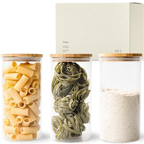 KIVY Decorative Multicolored Glass Storage Jars with Lid, Airtight, 4 x 1200 ml, Round & Square, 4800 ml Capacity, 4 Count