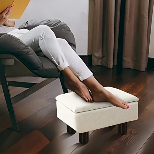 Cpintltr Linen Small Foot Stool Ottomans Rectangular Footrest Storage Ottoman Upholstered Step Stool Seat With Solid Wood Legs Modern Accent Stools Suitable For Couch Living Room Bedroom Cream #TOP4