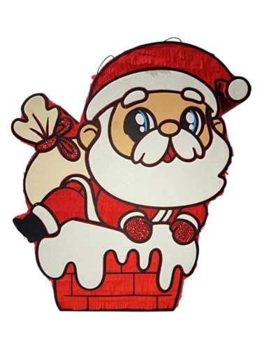 Piñata de Cartón Moldeada en Forma de Santa Claus, 50cm, Sin Relleno, Diseño de Papá Noel en Chimenea