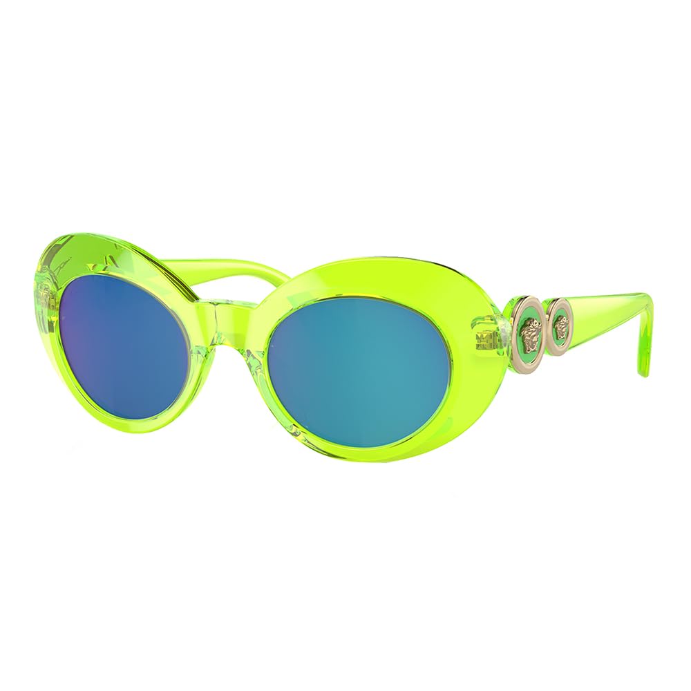 Versace Child Sunglasses Transparent Fluo Green Frame, Green Mirror Light Blue Lenses, 45MM