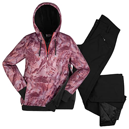 Killtec leichter Damen Skianzug - mit 10.000 mm Wassersäule - Windbreaker Hoodie Pflaume schattiert - Funktionshose Schwarz - Größe 42
