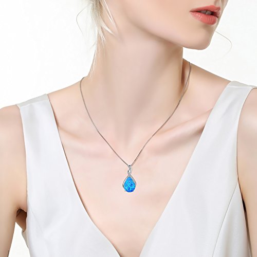 Mabella Sterling Silver Simulated Blue Fire Opal Birthstone Pendant Necklace Jewelry,Valentine's Day Jewelry Gifts For Women #TOP5