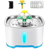 Kaulrey Cat Water Fountain Stainless Steel 84oz/2.5L Pet Water Fountain with LED Light, Ultra Quiet Pump Dog Water Fountain with 4 Carbon Filters Lntelligent Automatic Water Fountain for Cats Inside