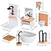 SEWACC Miniature Dollhouse Bathroom Set, 1:12 Scale, 8-Piece Mini Bathroom Furniture Accessories Sink Bathtub Toilet Vanity Stool Faucet Towel Rack for Decoration