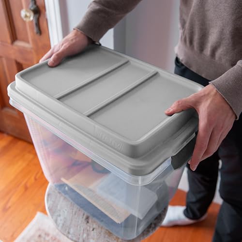 Hefty 32 Qt Hi-Rise Storage Bin with Lid, Stackable Plastic Storage Container, Organizer for Home, Garage & Closet, 6 Pack, Gray - image 9