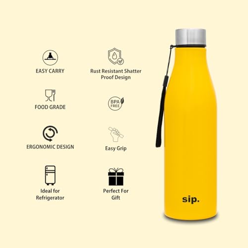 Image of Clay Craft VACBOTT Bingo Single Walled Non Insulated Water Bottle-1200ML, 6-Piece(Yellow) Leak Proof | Easy Grip |Easy To Carry| Gym Bottle | Home | Kitchen | Hiking | Treking Bottle | Travel Bottle