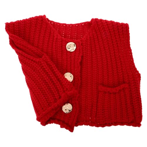 Chaleco de punto grueso rojo de crochet artesanal para mujer