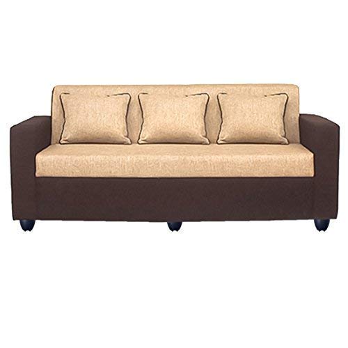 Image of Bharat Lifestyle Tulip 3 Seater Fabric Sofa | Cream Brown | Upholstered Sofa Couch for Living Room, Bedroom & Office | Comfortable Seating | DIY(Do-It-Yourself) Assembly | 1 Year Warranty