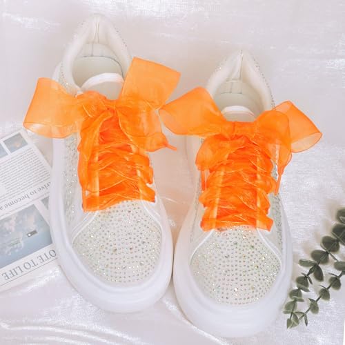 Booyckiy Ribbon Shoe Laces for Women, 4cm Wide Fashion Sheer Tulle Shoelaces for Sneakers3