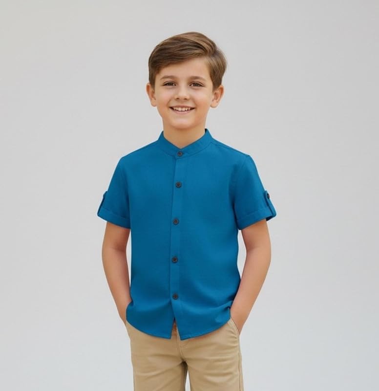 Image of Elegant Boys Shirt in Solid Pattern with Long Sleeves - Soft Fabric Ideal for Kids' School & Outings