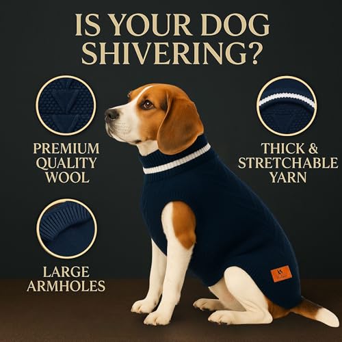 Image of Dog Sweater for Medium Dogs (Dark Blue, 20-Inch) - Soft, Stretchable Knit Dog Winter Clothes to Keep Beagle, Dachshund, Lhasa Apso & Pomeranian Keeps Them Cozy, Warm & Stylish