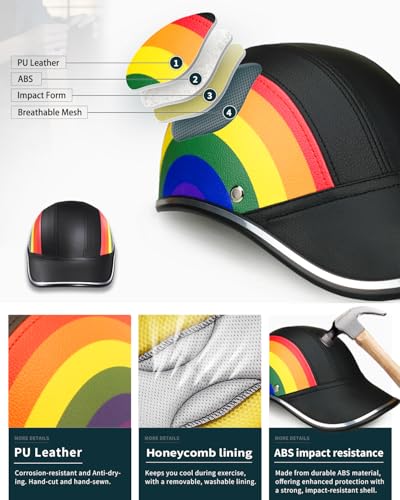 Image of Adult Baseball Cap Helmet - Urban Style for Golf, Low Profile Urban Commute PU Retro Leather Hat for Men & Women