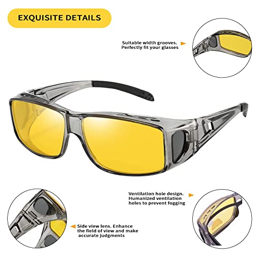 BOJOD Night Driving Glasses for Women Men Fits Over Anti Glare Polarized Night Vision Glasses for Nighttime Yellow Glasses4