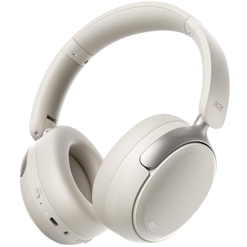 acer OHR516 Active Noise Cancelling Headphones, Over Ear Wireless Bluetooth, 60H Playtime, 40mm Drivers, Low-Latency Mode, ENC Clear Calls, Foldable Comfortable Design (White)