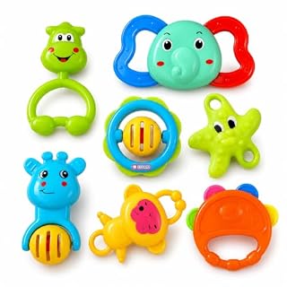 Storio Baby Products Toys 7 Pcs Rattle Set with Teathers for New Born Baby Gifts, Toy for Babies, Non-Toxic